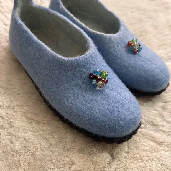 Elegant Merino Wool Slippers for Holiday Gift ideas/Beaded Detail - Picture 1 of 9